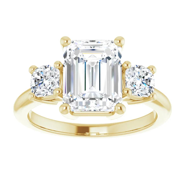 2 Carat Emerald Cut Three Stone (~2.6 Carats Total) Lab Diamond Engagement Ring