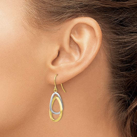 Leslie's 10K Two-Tone Gold Polished Shepherd Hook Dangle Earrings