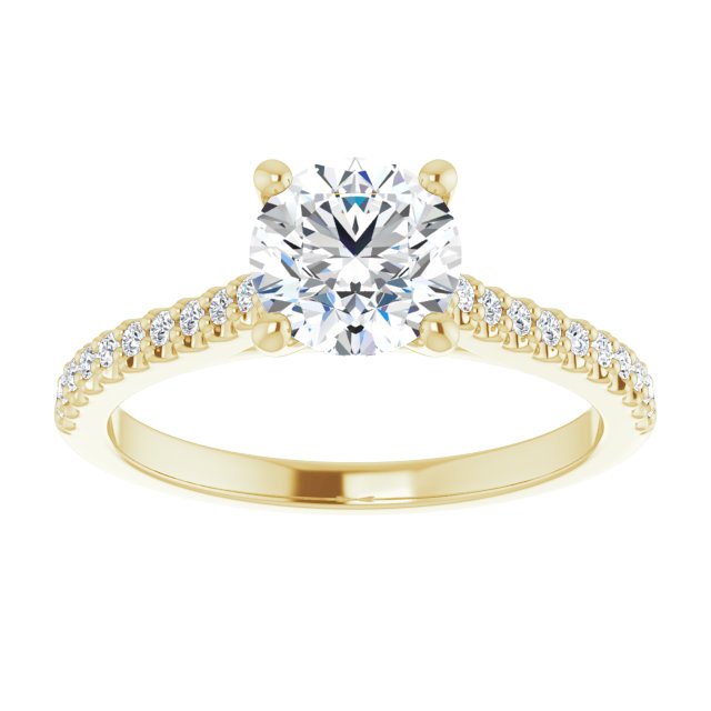 14k Yellow Gold 1 Carat Round Lab Diamond Accented Engagement Ring