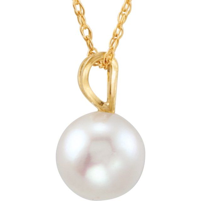 14K Yellow Gold 6mm Cultured White Akoya Pearl 18" Necklace