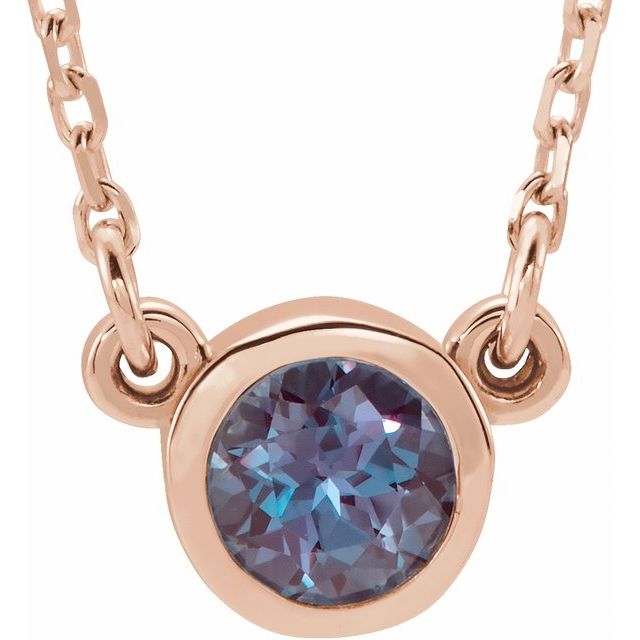 14K Rose Gold 4 mm Round Lab-Grown Alexandrite Solitaire 16" Necklace