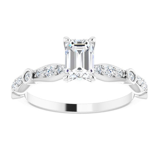 14K White Gold 0.50 Carat Emerald Cut Lab Diamond Vintage-Inspired D/VS1 Engagement Ring