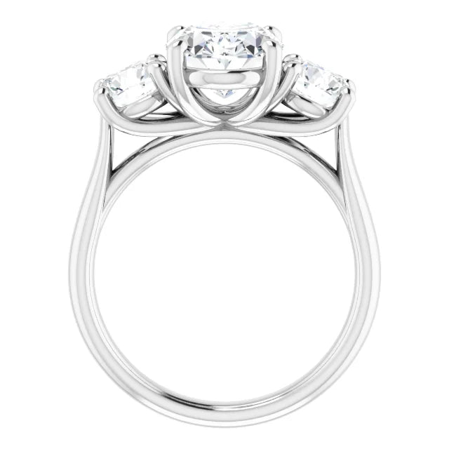 14K Gold 2 Carat Oval Three Stone (~3.2 Carats Total) Lab Diamond Engagement Ring
