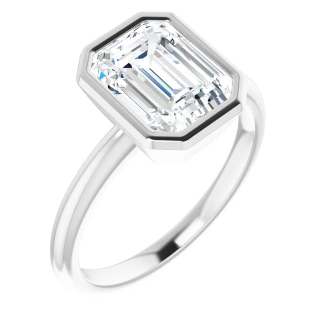 2 Carat Emerald Cut Bezel Set Solitaire Lab Diamond Engagement Ring