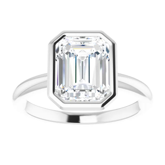 2 Carat Emerald Cut Bezel Set Solitaire Lab Diamond Engagement Ring