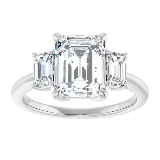 3-Carat Emerald Cut Lab Diamond E/VVS2 IGI Certified Three-Stone Engagement Ring