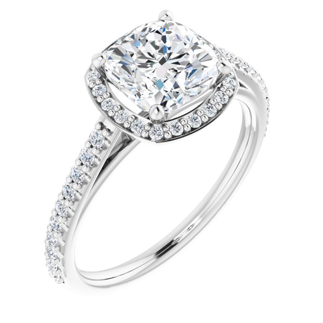 14K White Gold 2.00 Carat Cushion Halo-Style Lab Diamond Engagement Ring