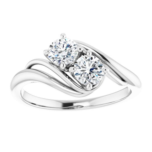 14K White Gold Two-Stone Bypass Round Lab Diamond Engagement Ring