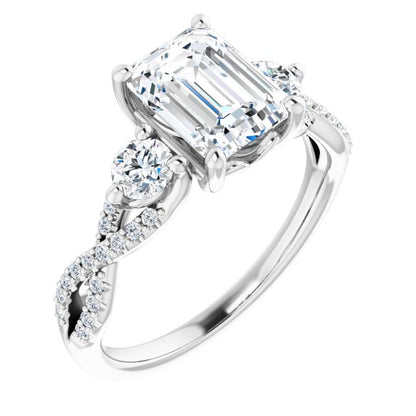 14K White Gold 1.75 Carat Emerald Cut Lab Diamond D/VS1 Engagement Ring