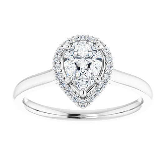 14K White Gold 0.60-0.70 Carat Pear Diamond Halo F+/VS+ Engagement Ring