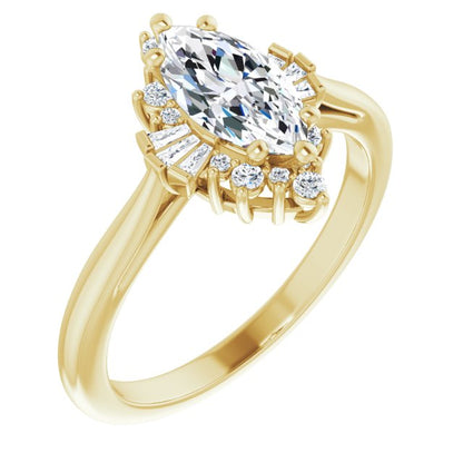 14K Yellow Gold 1 Carat Marquise Lab Diamond Halo-Style F/VS1 Engagement Ring