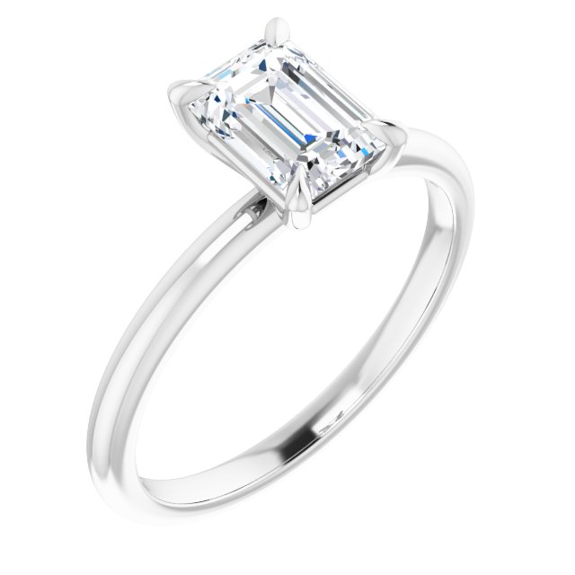 14K White Gold 1.00 Carat Emerald Cut Solitaire Lab Diamond D/VS1 Engagement Ring