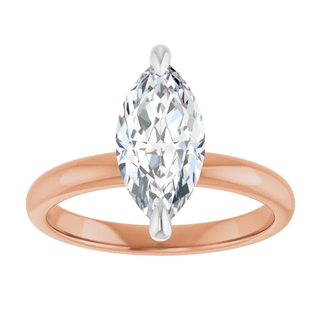 ~1.68-Carat E/VS1 IGI-Certified Marquise Rose and White Gold Solitaire Lab Diamond Engagement Ring