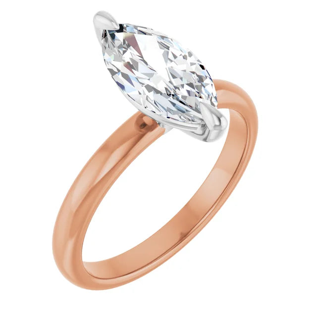 ~1.68-Carat E/VS1 IGI-Certified Marquise Rose and White Gold Solitaire Lab Diamond Engagement Ring