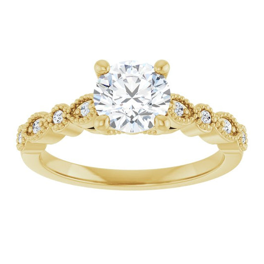 14K Yellow Gold 1 Carat Round Lab Diamond Vintage-Inspired D/VS1 Engagement Ring