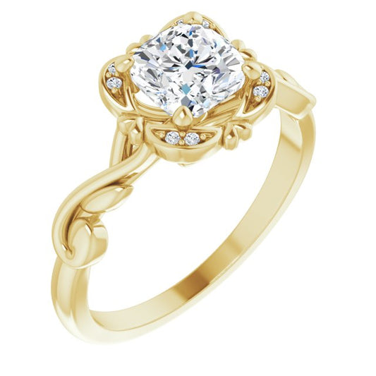 1.25-Carat Cushion Floral Engagement Ring