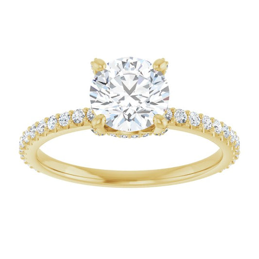 14K Yellow Gold 1 Carat Round Lab Diamond Accented Hidden Halo D/VS1 Engagement Ring