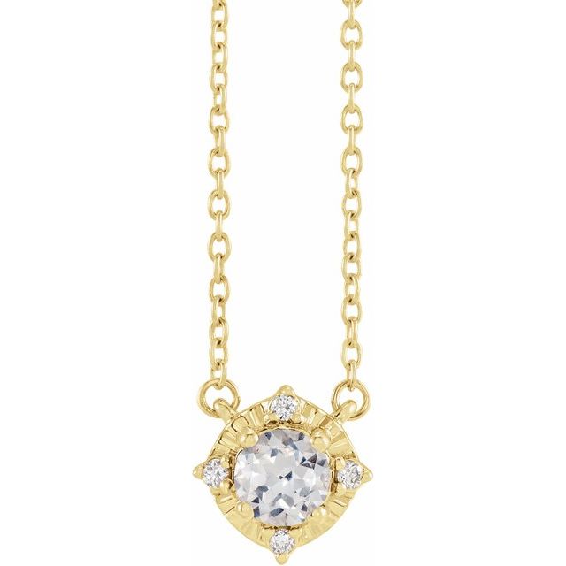 14K Yellow Gold 4.5mm Lab-Grown White Sapphire & 0.04 CTW Natural Diamond Halo-Style 18" Necklace