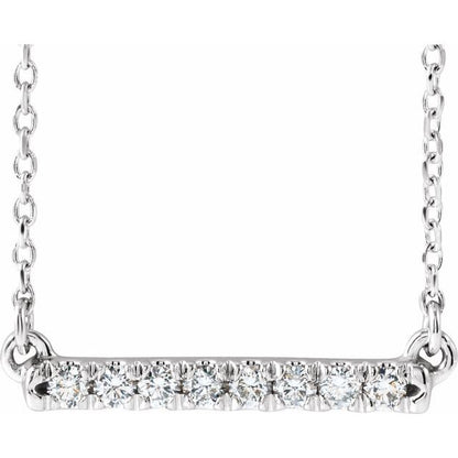 14K White Gold 1/8 CTW Lab-Grown Diamond French-Set Bar 18" Necklace