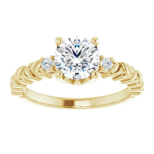 14K Yellow Gold 1 Carat Round Lab Diamond D/VS1 Floral Engagement Ring