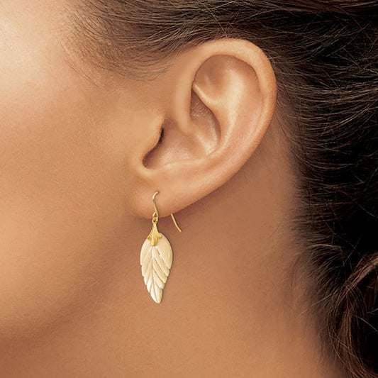 14k Yellow Gold Madi K Mother of Pearl Leaf Dangle Earrings