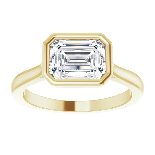 14K Gold, 1.75-2 Carat Emerald Cut Horizontal Bezel, and Hidden Halo Lab Diamond Engagement Ring