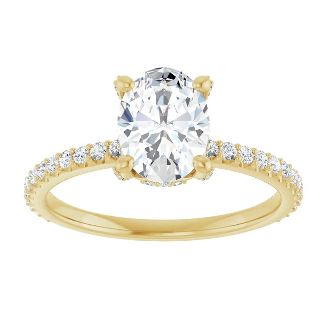 14K Gold 1.5 Carat Oval Hidden Halo Accented Lab Diamond Engagement Ring