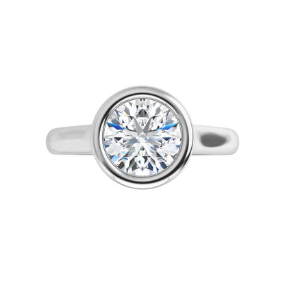 14K White Gold 1 Carat Round Lab Diamond Bezel Set Solitaire F/VS1 Engagement Ring