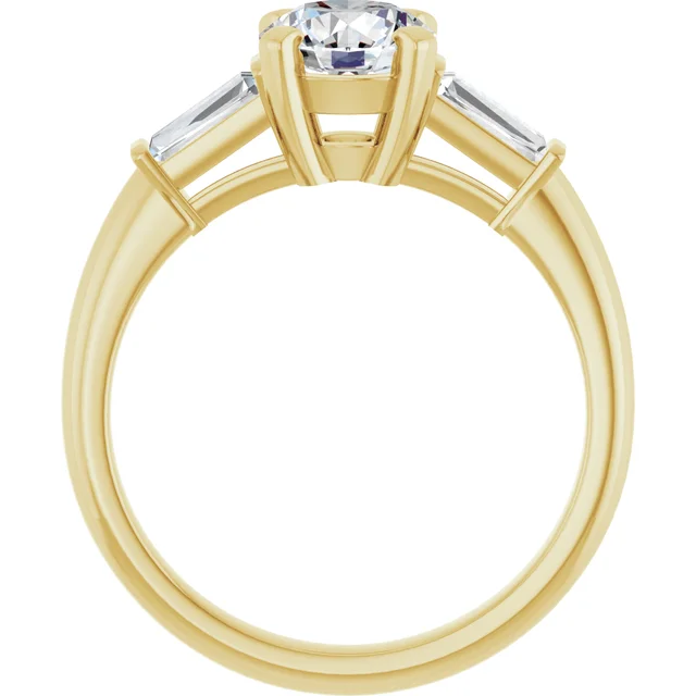 14K Gold 1 Carat Round and Tapered Baguette Three Stone Lab Diamond Engagement Ring
